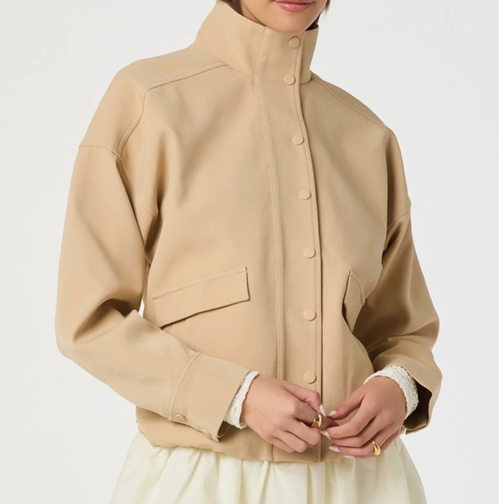 Astr Neutral Beige Snap-Front Bomber Jacket